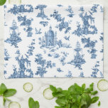 Paño De Cocina Fuentes y árboles fantásticos de la época azul<br><div class="desc">La histórica adaptación sin fisuras de un patrón textil John Munn inglés grabado en tela de jouy de los años 1770 con un monumento clásico a Shakespeare,  fuentes,  aves y flores exóticas. Azul sobre fondo blanco.</div>