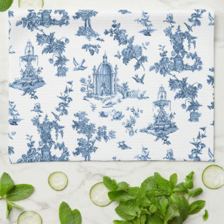 Paño De Cocina Fuentes y árboles fantásticos de la época azul