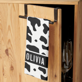 Paño De Cocina Fun Custom Name Holstein Cow Animal Print Pattern