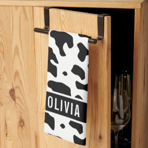 Paño De Cocina Fun Custom Name Holstein Cow Animal Print Pattern
