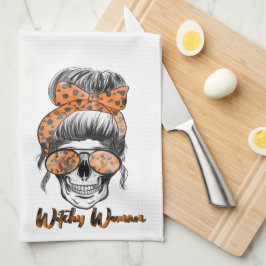 Paño De Cocina Fun cute Witchen Mujeres Naranja Halloween Negro