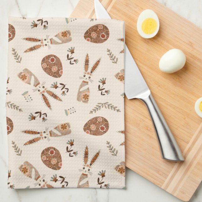 Paño De Cocina Fun Easter Bunny and Egg Folk Pattern (Subido por el creador)