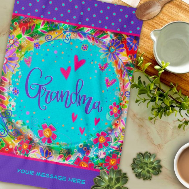 Paño De Cocina Fun floral de la abuela púrpura Bonito personaliza (Subido por el creador)