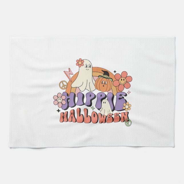 Paño De Cocina Fun Halloween Designs Hippie Halloween Retro (Horizontal)