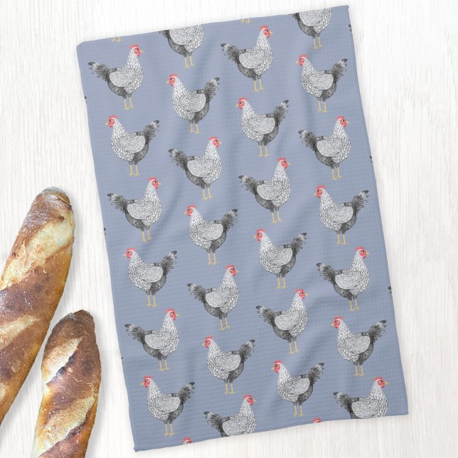Paño De Cocina Fun Wyandotte Pollo Hen acuarela Azul (Wyandotte Chicken watercolor hen pattern kitchen tea towel)