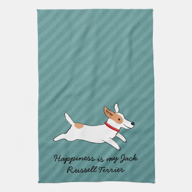 Paño De Cocina Funcionamiento feliz Jack Russell Terrier - texto (Vertical)