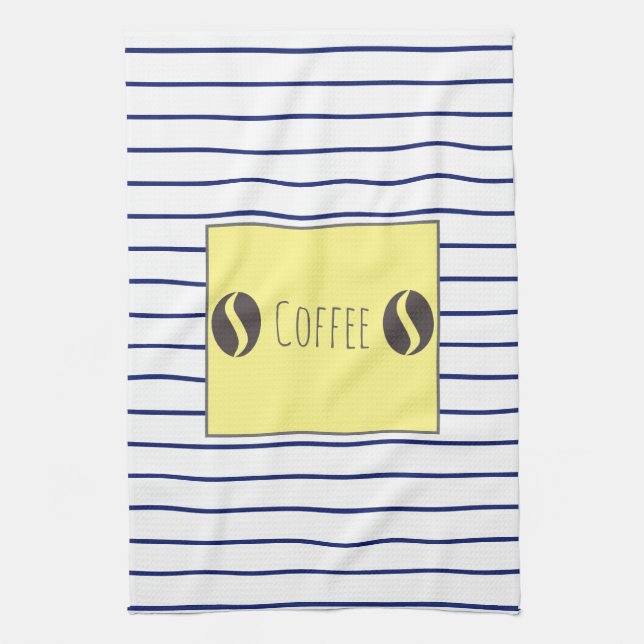Paño De Cocina Funky Coffee Beans Blue White Stripes (Vertical)