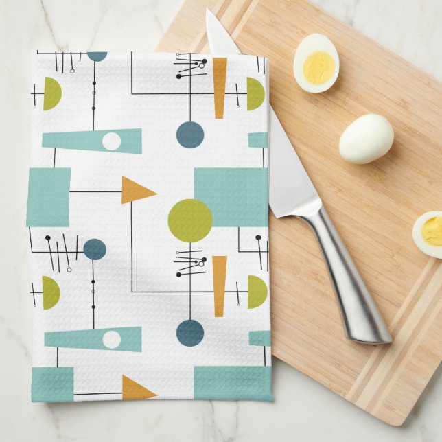 Paño De Cocina Funky Geometric Flowchart Mid Century Pattern (Doblado Cuarto)