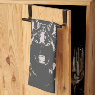 Paño De Cocina Funky Gris Y Cabeza De Lobo Blanco