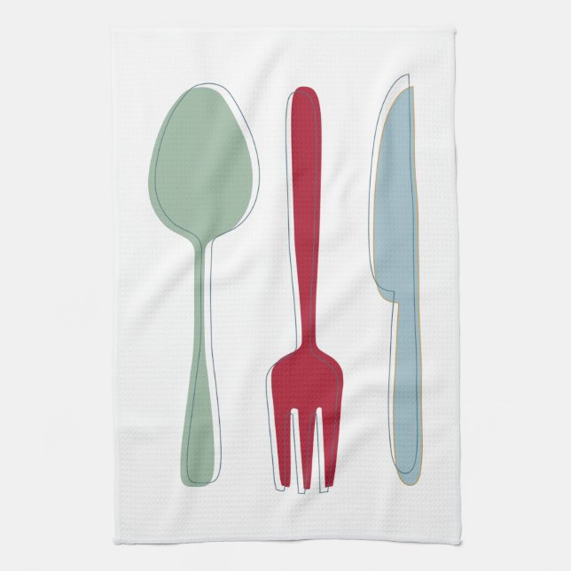 Paño De Cocina Funky Kitchen Utensils Retro de mediados de siglo (Vertical)