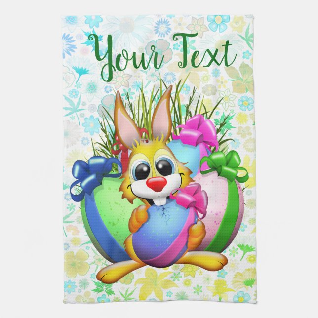 Paño De Cocina Funny Bunny biting an Easter Egg (Vertical)