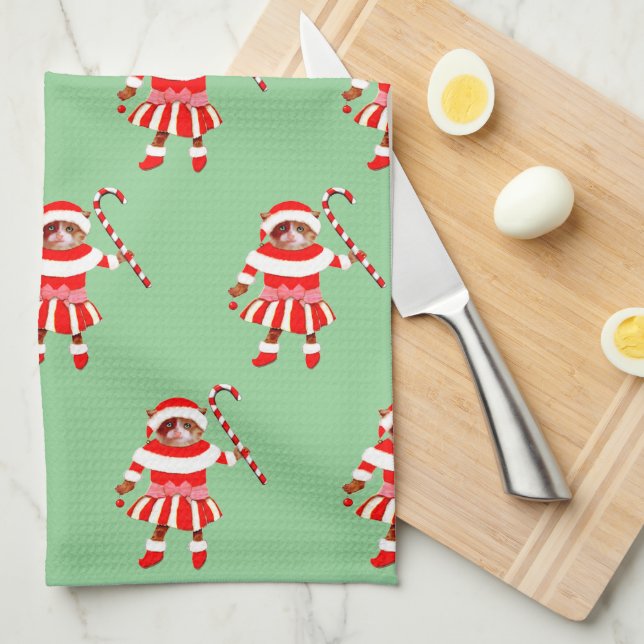 Paño De Cocina Funny Cat Christmas Holiday Gift (Doblado Cuarto)