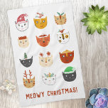 Paño De Cocina Funny Cat Meowy Navidades<br><div class="desc">Un montón de gatos lindos y divertidos en gorras de vacaciones de invierno y accesorios para hacerte sonreír. Arte original de Nic Squirrell. Cambie el texto a personalizar.</div>