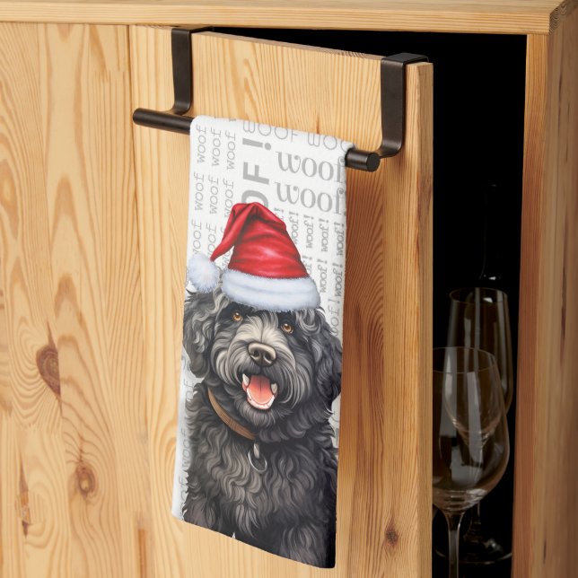 Paño De Cocina Funny Dog Lover Navidades de Black Barbet (Pliegue de tercios)