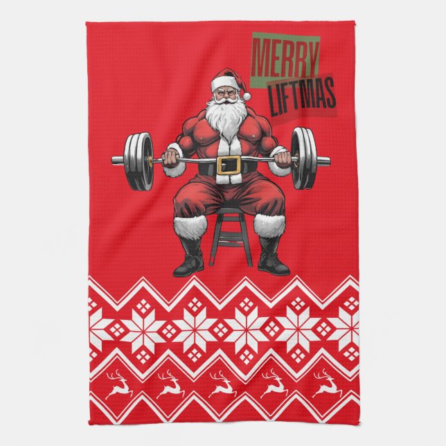Paño De Cocina Funny Fitness Navidades Liftmas Barbell Santa Gym (Vertical)