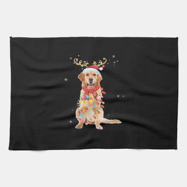 Paño De Cocina Funny Golden Retriever Christmas Tree Santa Reinde (Horizontal)