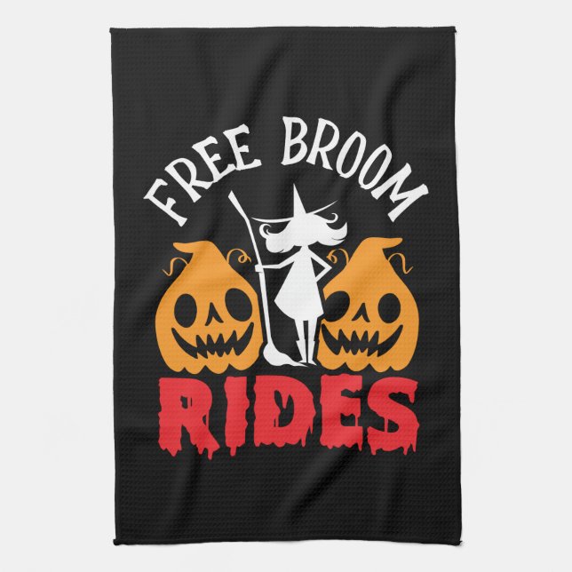 Paño De Cocina Funny Halloween Free Broom monta calabazas de bruj (Vertical)