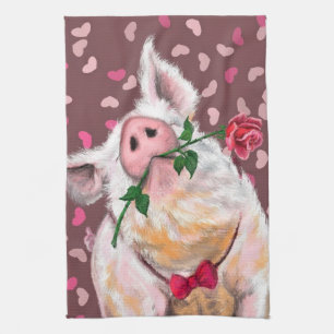 Paño De Cocina Funny Kitchen Towel Gentleman Pig con Rosa