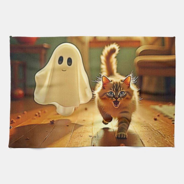 Paño De Cocina Funny Kitten Spooky Friend Design (Horizontal)