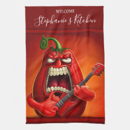 Paño De Cocina Funny Monster Red Bell Pepper Rocker Guitar