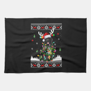 Paño De Cocina Funny Navidades de perros de Terranova iluminan a