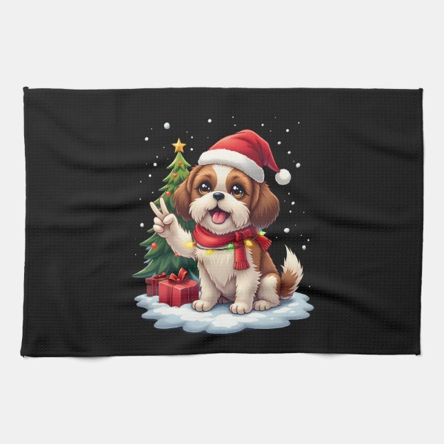 Paño De Cocina Funny Peace Hand Shih Tzu Christmas Lights Womens  (Horizontal)
