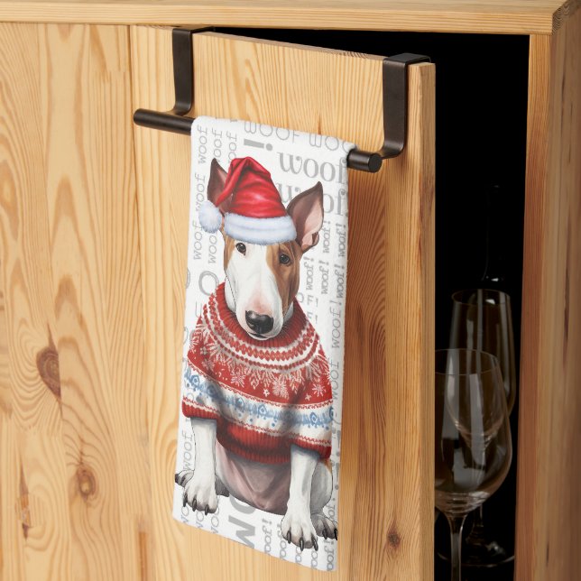 Paño De Cocina Funny Pet Lover Holiday Bull Terrier Dog Navidades (Pliegue de tercios)