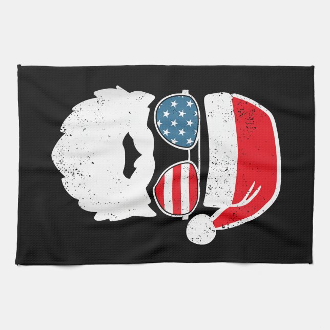 Paño De Cocina Funny Santa Claus Face Gafas de sol Patriótico Ame (Horizontal)