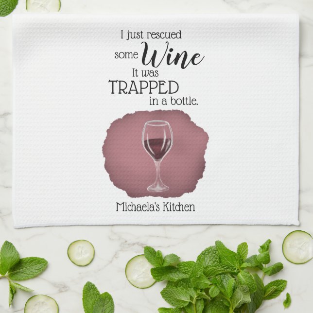 Paño De Cocina Funny Wine Saying Quote Rescued From Bottle (Doblado)