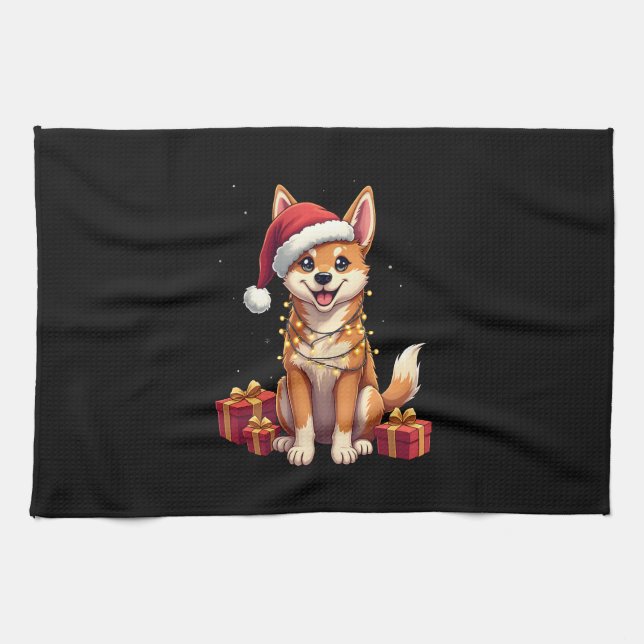 Paño De Cocina Funny Xmas Lighting Santa Hat Tamaskan Dog Christm (Horizontal)