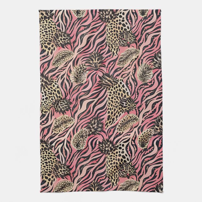 Paño De Cocina Fusión de estampado animal rosa - Patrón continuo (Vertical)