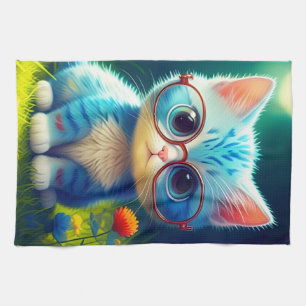 Paño De Cocina Gafas de gatito azul lindo-276548