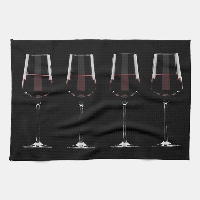 Paño De Cocina Gafas de vino con vino tinto en negro (Horizontal)