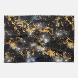 Paño De Cocina Galaxia de mármol negro y dorado en acuarela