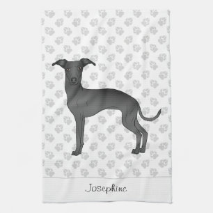Paño De Cocina Galgo Italiano Negro Con Nombre Personalizado
