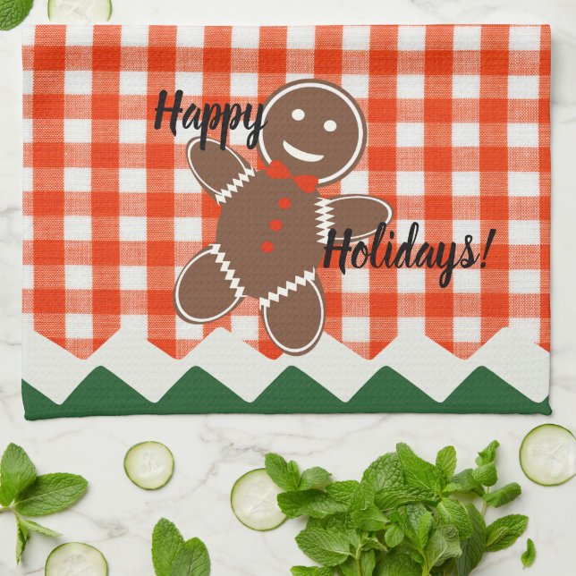 Paño De Cocina Galleta de pan de jengibre roja Check Gingham (Doblado)