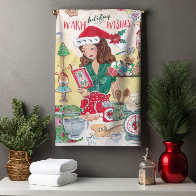 Paño De Cocina Galletas Cute de Navidad Cascanueces Señora Santa  (Chirstmas Nutcracker Backing Cookies Woman Kitchen Towel)