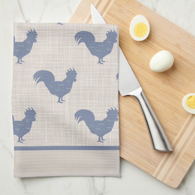 Paño De Cocina Gallo Azul  (Doblado Cuarto)