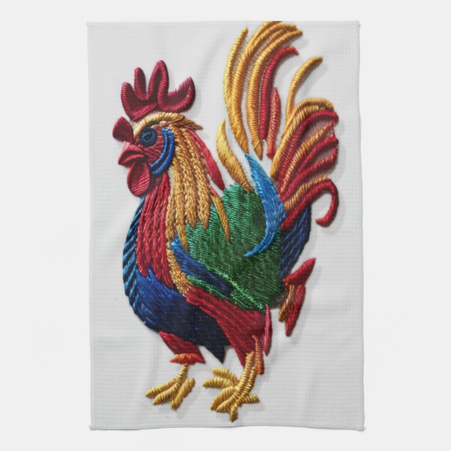 Paño De Cocina Gallo de bordado - animal tradicional de bordado (Vertical)