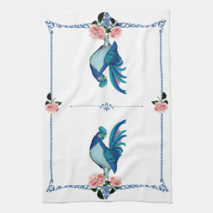 Paño De Cocina Gallo de granja campestre francés azul turquesa ro