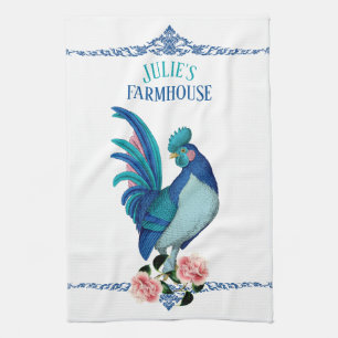 Paño De Cocina Gallo de granja campestre francés azul turquesa ro