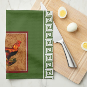 Paño De Cocina Gallo de vida campestre elegante y llave griega