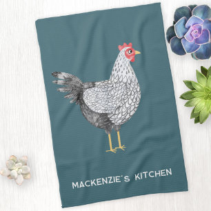 Paño De Cocina Gallo Wyandotte divertido con acuarela personaliza