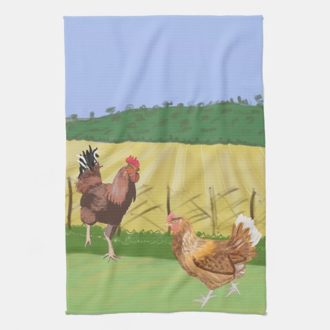 Paño De Cocina Gallo y Gallina (Vertical)