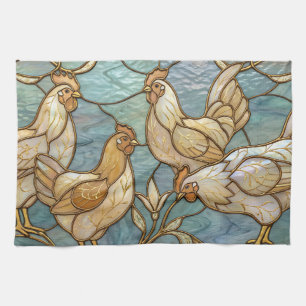 Paño De Cocina Gallos de Vidrio Teñido Elegantes Granja Casa de C