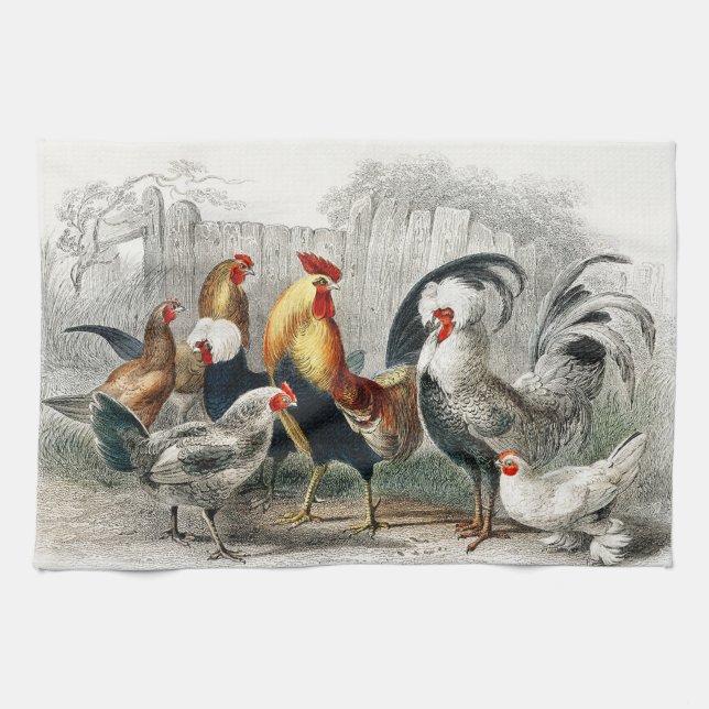 Paño De Cocina Gallos y pollos (Horizontal)