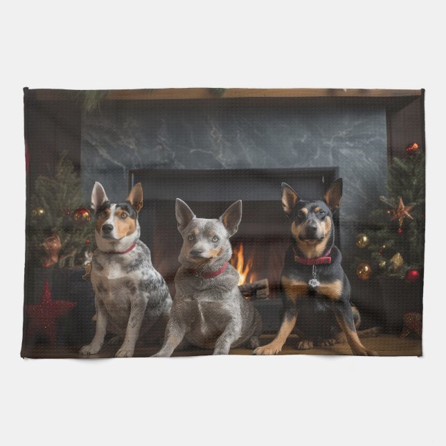 Paño De Cocina Ganado Australiano junto a la Chimenea Navidad (Horizontal)