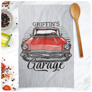 Paño De Cocina Garaje de coche clásico rojo retro personalizado N