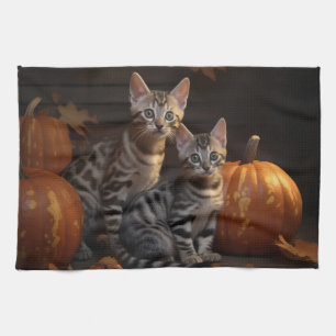 Paño De Cocina Gatito Bengal Otoño Delicia Calabaza