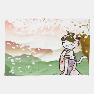 Paño De Cocina Gatito del geisha de la flor de cerezo